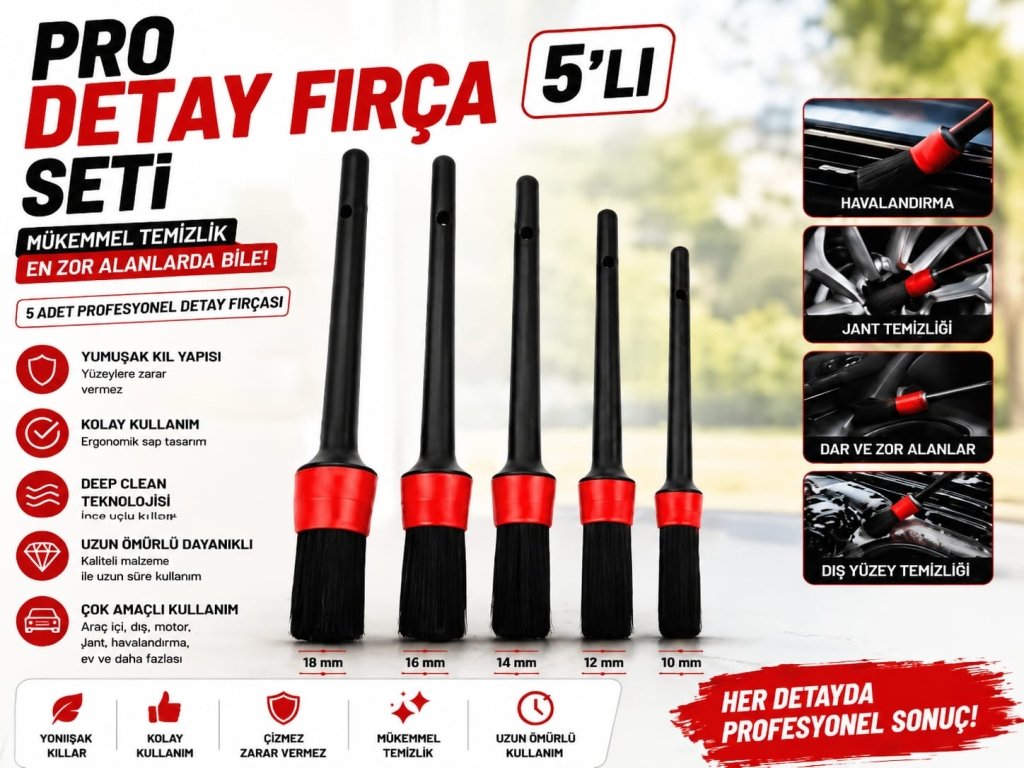 Oto Detay Fırça Seti 5 Adet Oto Araba Yıkama Seti